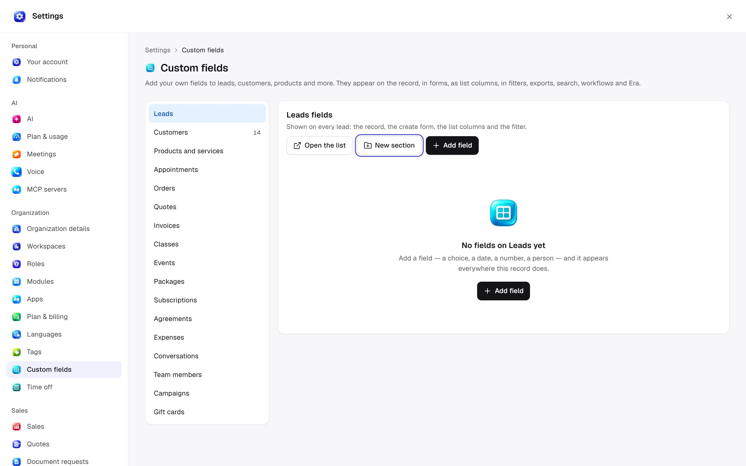 Custom fields
