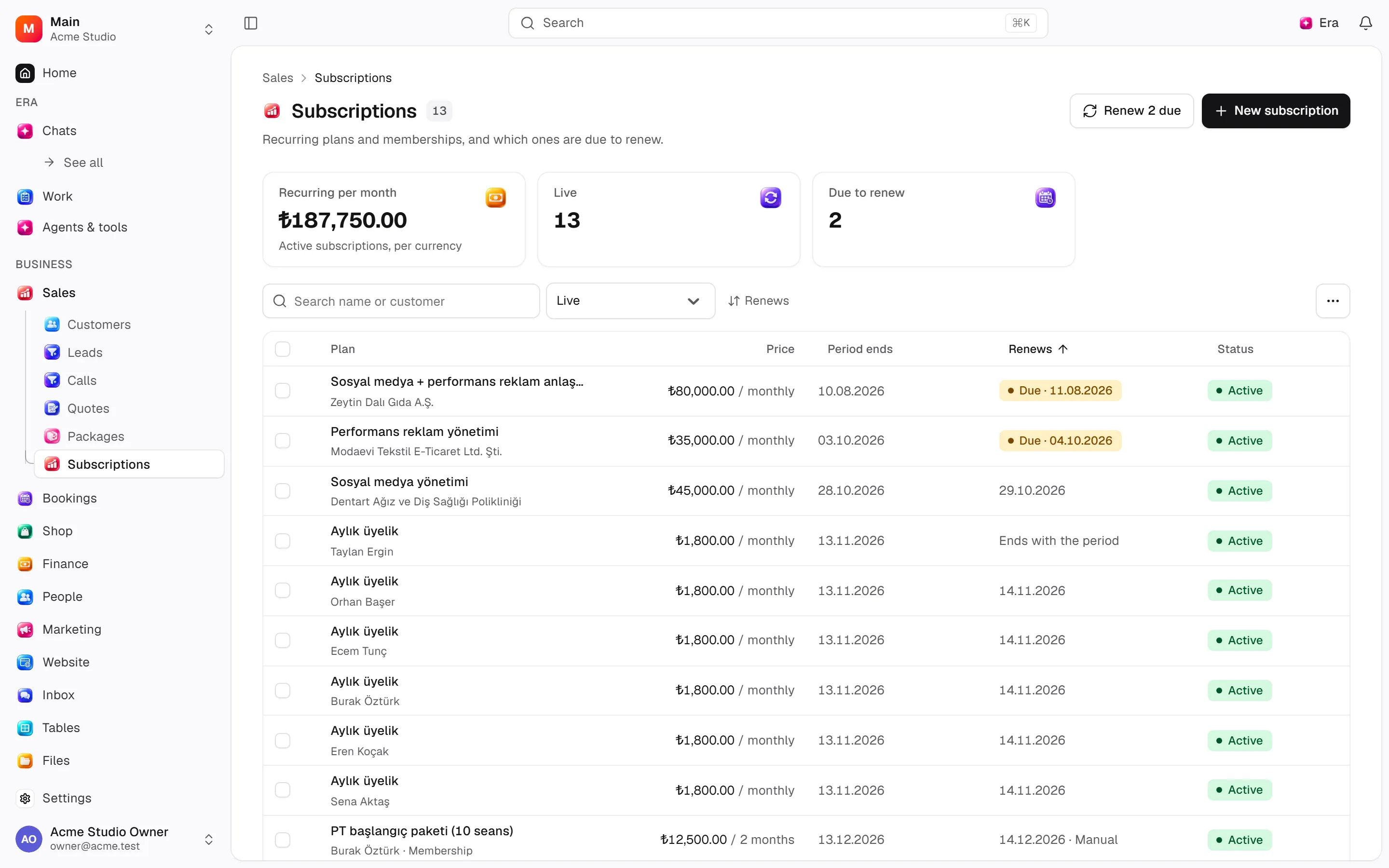 Customer subscriptions